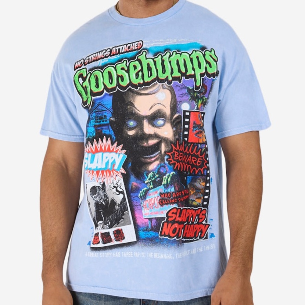 Goosebumps Tee Mens Size L Large Blue Books Horror Fun Nightmare NEW T-shirt